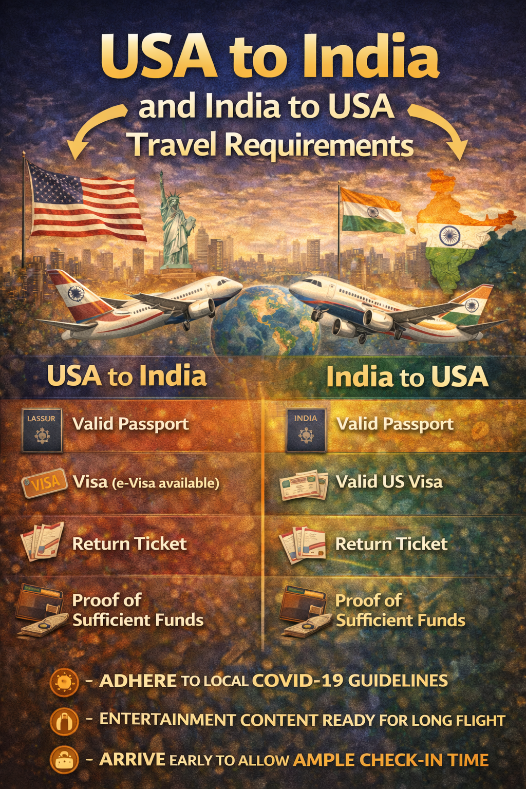 USA to India and India to USA travel requirements